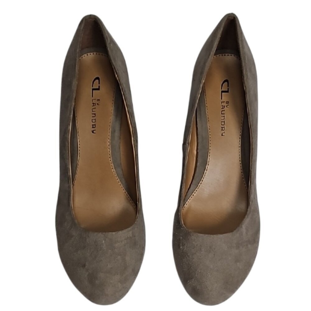 CL by Laundry Womens size 10 Nima Taupe Wedge Heels Faux Suede Boho Round Toe
